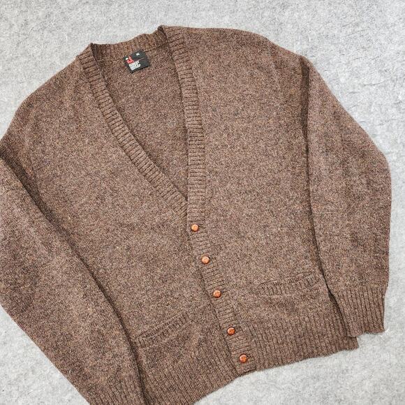 VTG Robert Bruce Mens XL Wool Knit Brown Preppy Cardigan Sweater USA Union Made - Picture 2 of 13